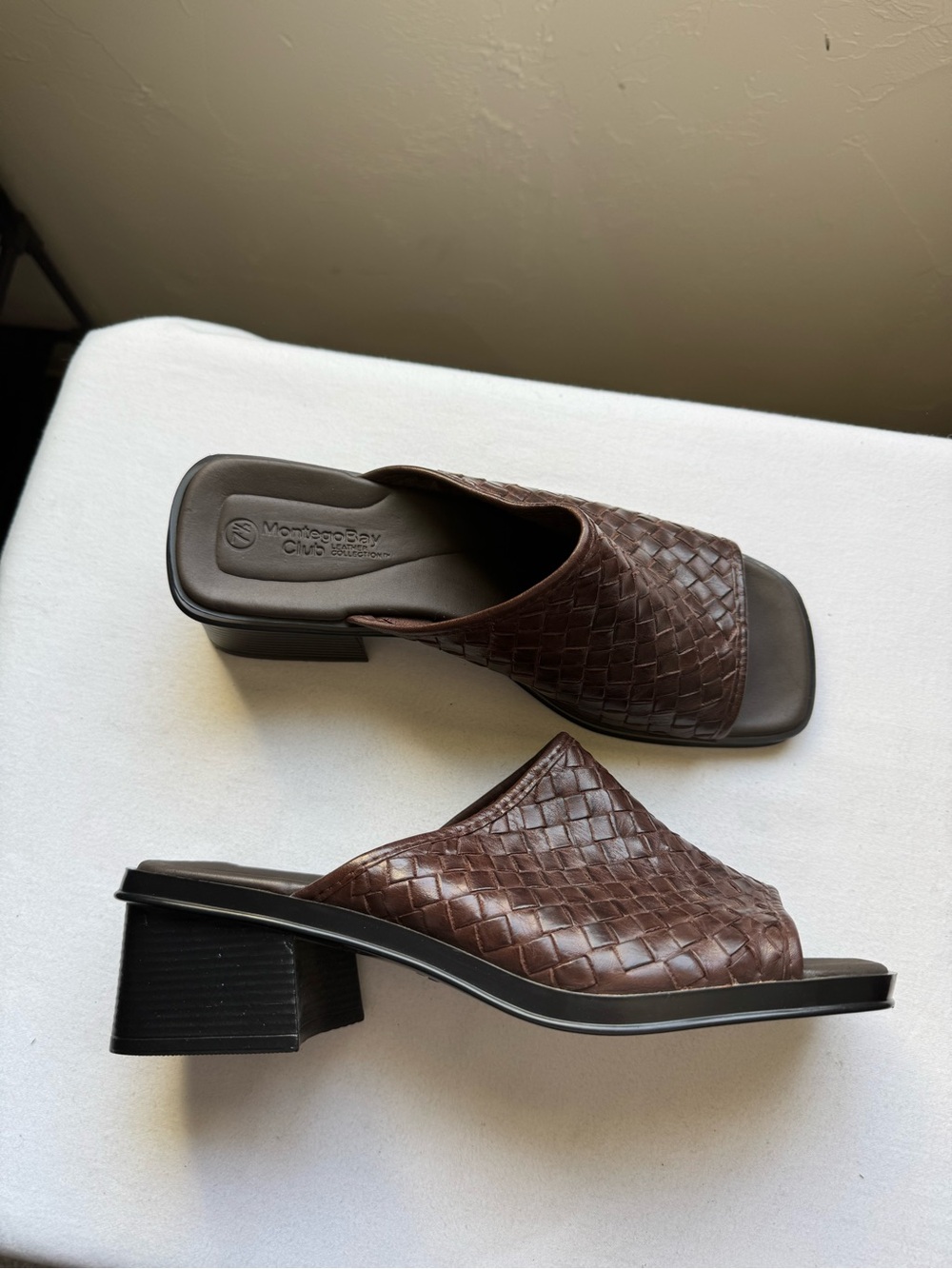 Montego Bay Club Chunky Brown Leather Woven Mules Size 7.5